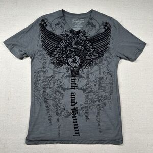 Apostasy Shirt Mens M‎ Spirtual Gothic Y2K Angel Wings V Neck Felt Accents
